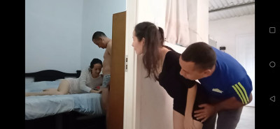 While I am watching the cuckold fuck my sister, his best friend fucks my ass hard.