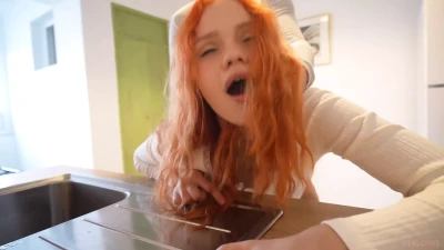 Skinny red hot teen was fucked on the kitchen