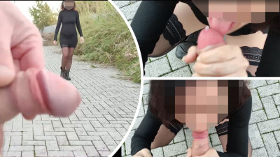 I pull out my cock in front of a young girl in the public park and she helps me cum